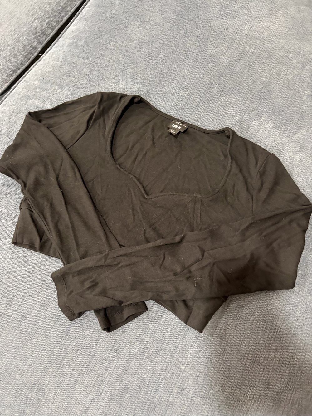 Bar III Black Long Sleeve Scoop Neck Top